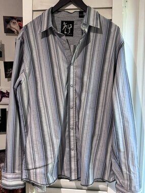 ✨ Age of Wisdom Striped Dress Shirt | Blue, Grey & Black Sophisticated Menswear